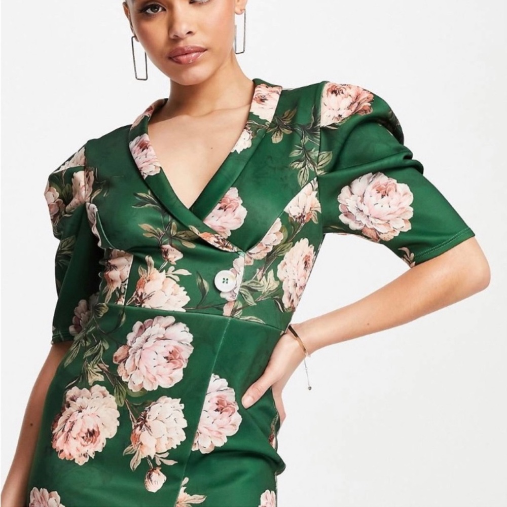 Asos Design Curve Puff Sleeve Tux Midi Dress In T… - image 2